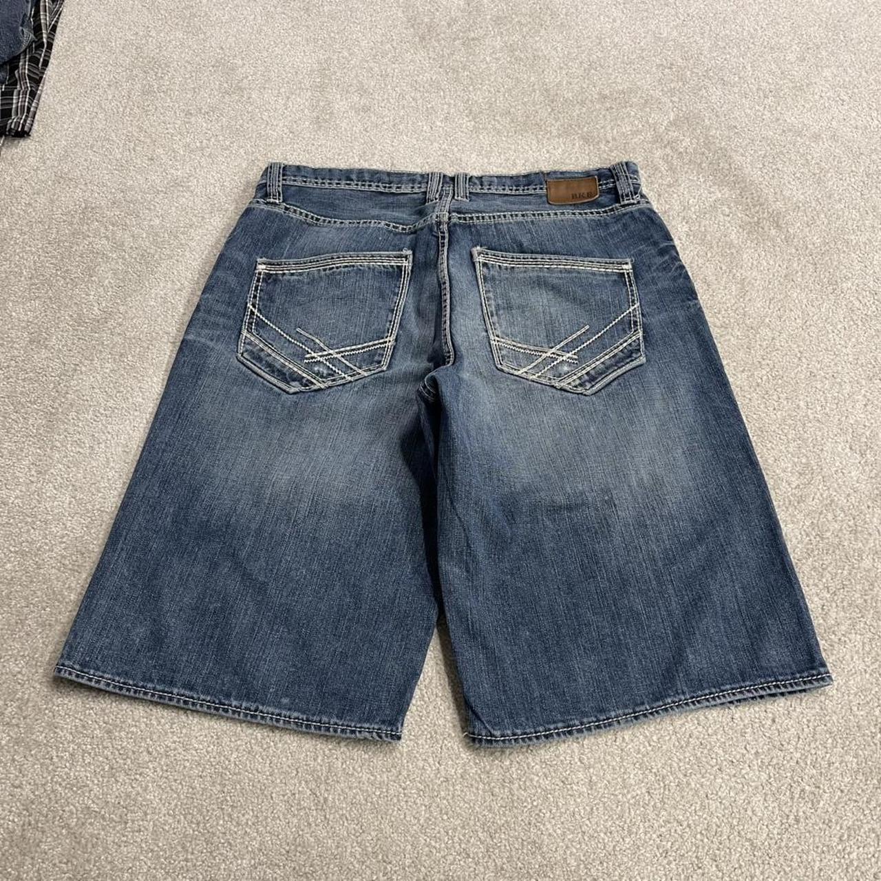 BKE baggy denim shorts y2k white stitch blue Surf summer style jorts perfect for festival