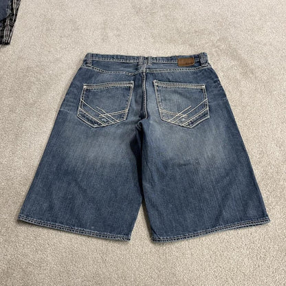 BKE baggy denim shorts y2k white stitch blue Surf summer style jorts perfect for festival