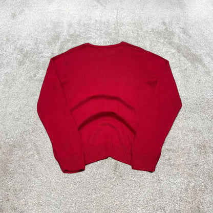 Vintage Y2K CHAPS knit sweater jumper red Embroidered logo 100% cotton knitted pullover