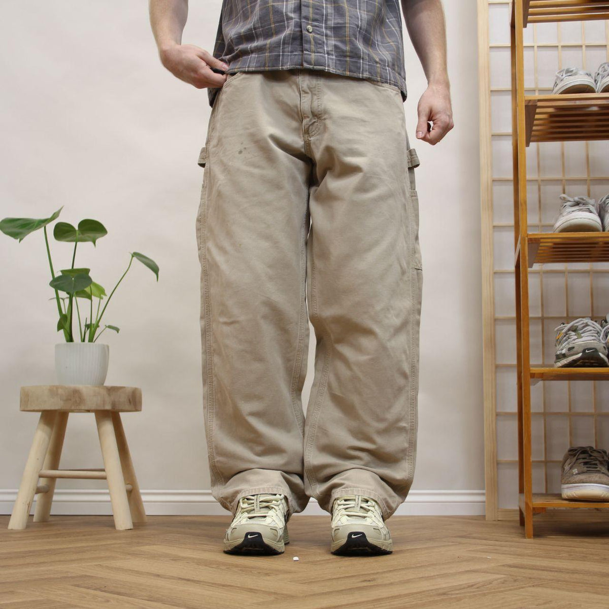 Vintage baggy Carhartt carpenter jeans y2k beige Loose utility workwear skate cargo trousers