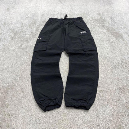 00s Fila cargo tracksuit bottoms y2k S black joggers embroidered logo gym wear trackies