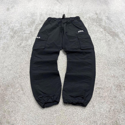 00s Fila cargo tracksuit bottoms y2k S black joggers embroidered logo gym wear trackies
