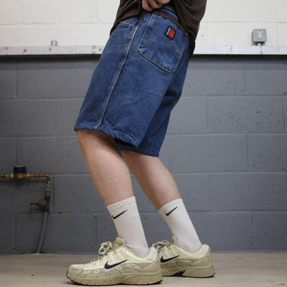 Wrangler Y2K denim carpenter shorts workwear blue Loose cargo 100% cotton jorts summer festival