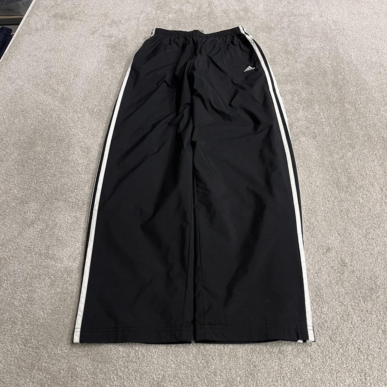 Y2K Adidas tracksuit bottoms black Medium Embroidered side stripe lined track pants