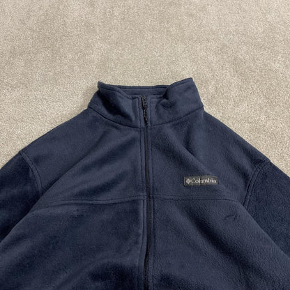 Y2K Columbia technical fleece embroidered navy Full zip up boxy fit toggle adjustable waist fleece