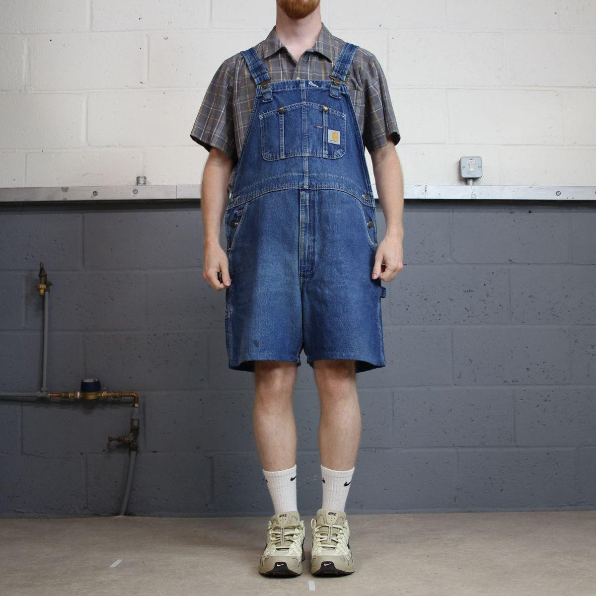 Carhartt baggy dungaree shorts 00s denim overalls blue