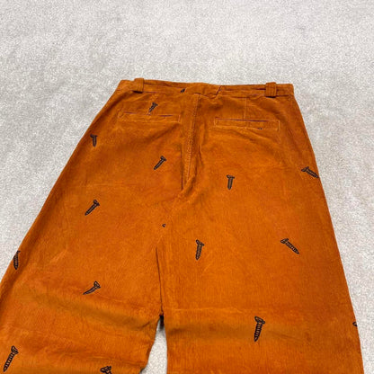 Baggy Urban Outfitters corduroy trousers wide wale orange embroidered W30 loose jumbo cord pants 90s