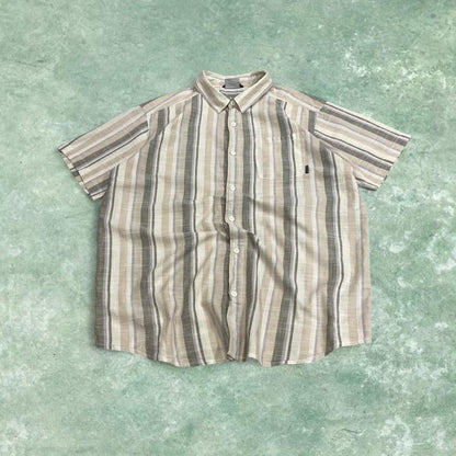 Columbia striped short sleeve shirt beige green Surf style stripey shirt summer festival