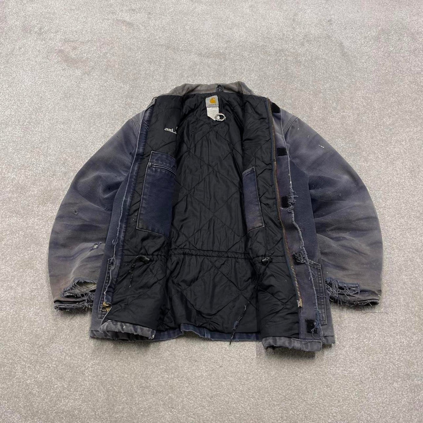 Carhartt chore work jacket navy winter 90s style L loose quilt lined canvas workwear overcoat canvas