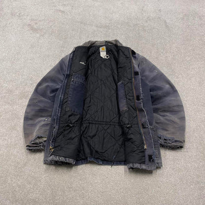 Carhartt chore work jacket navy winter 90s style L loose quilt lined canvas workwear overcoat canvas