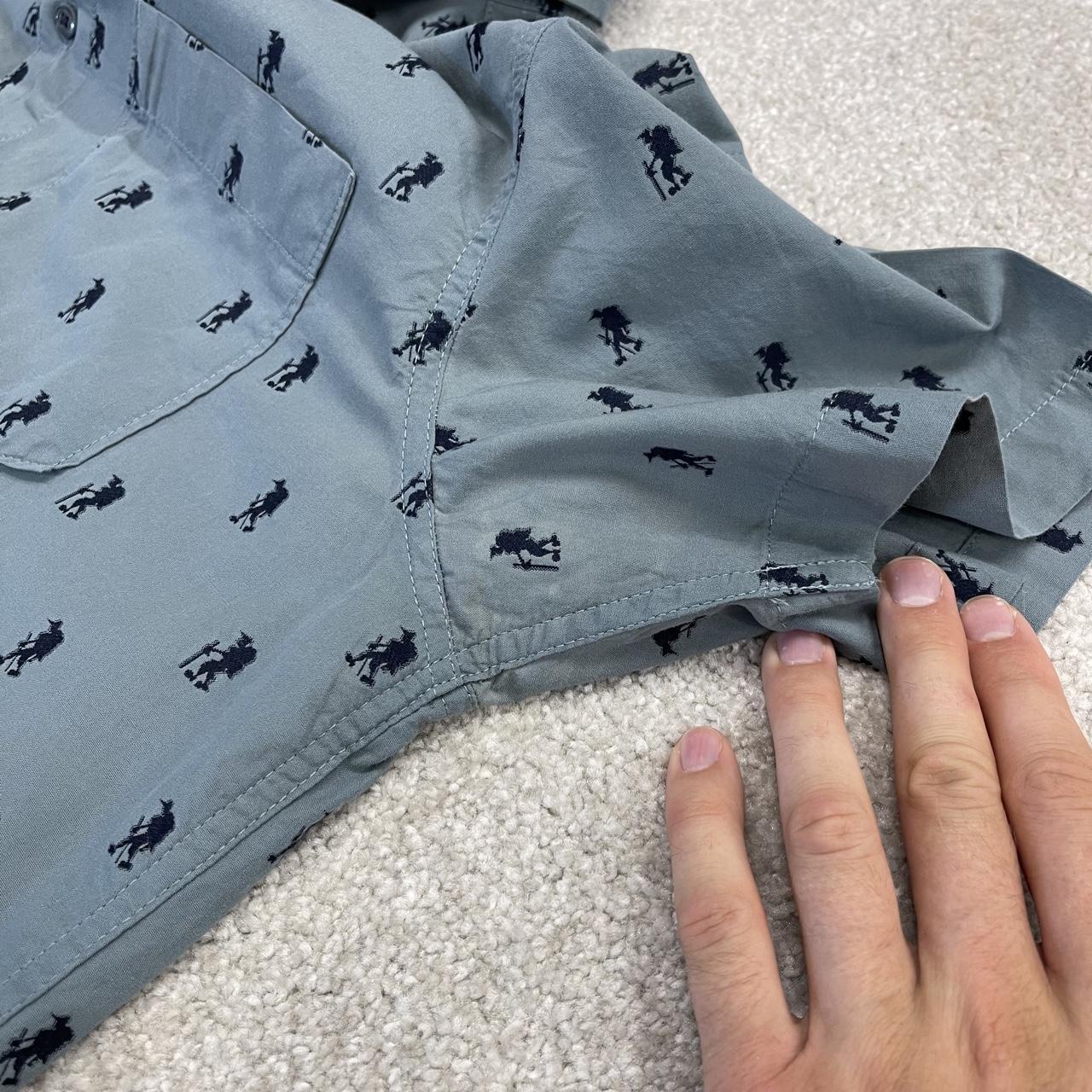 North Face funky pattern short sleeve shirt blue grey TNF surf style summer festival shirt
