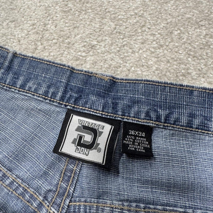 Y2K baggy surf jeans W36L32 blue denim Vintage Don loose 00s style pants embroidered design casual