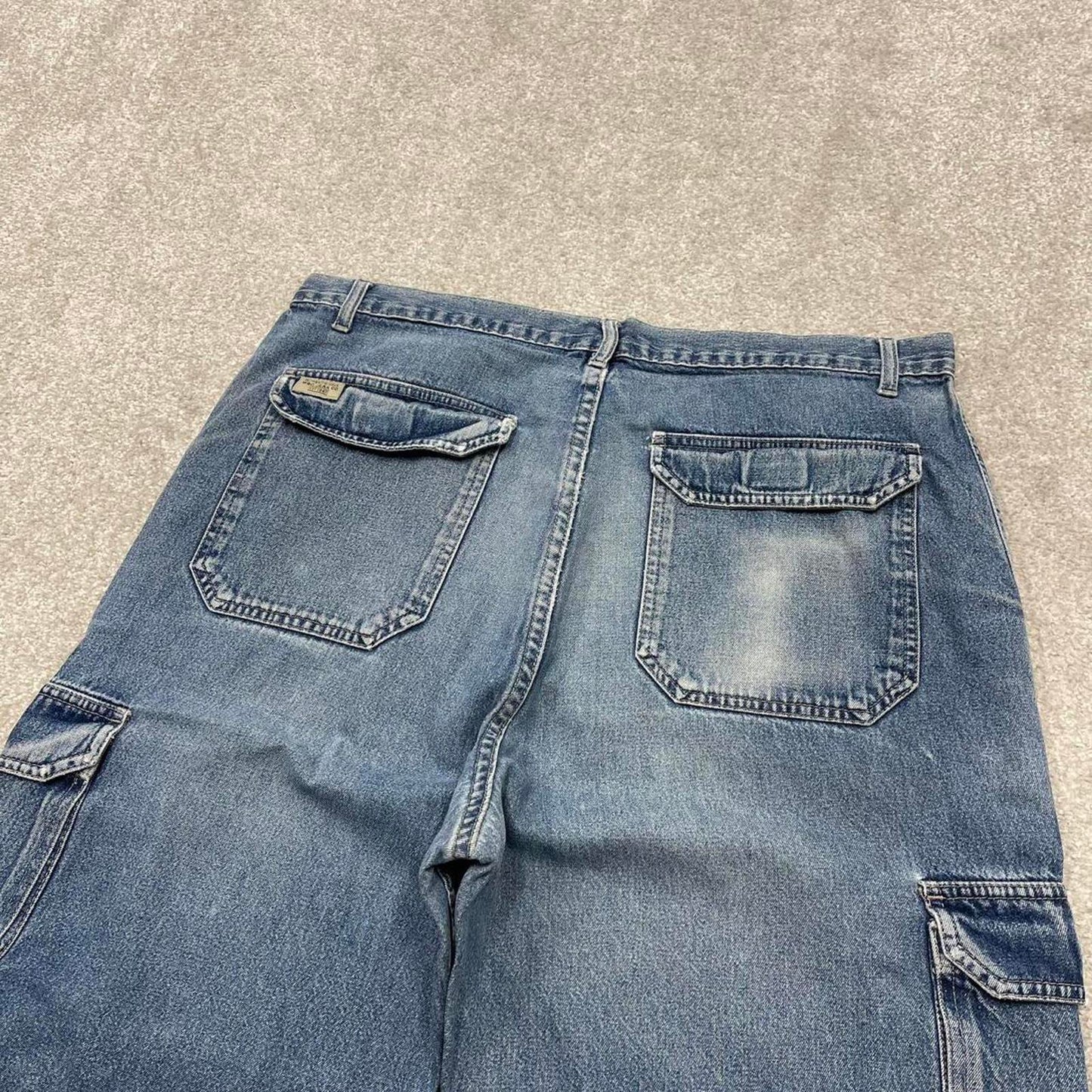 Y2k baggy Wrangler denim cargo shorts loose fit blue Wide leg summer holiday festival jorts