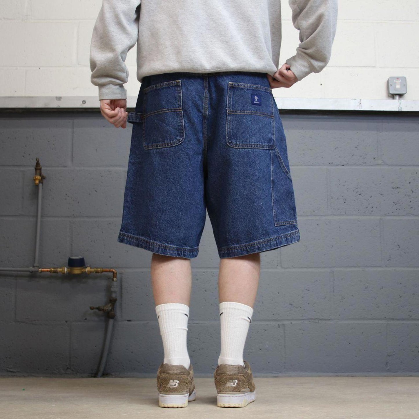 Y2k baggy carpenter shorts skater style blue Denim loose leg RK Brand summer festival jorts