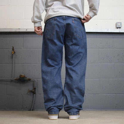 Levis 505 jeans y2k 90s style W38L30 red tab logo 5 pocket navy blue denim pants skater