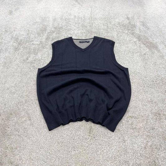 Y2k Nautica knit sweater vest XL men's navy knitted grandad V neck pull over y2k 00s style