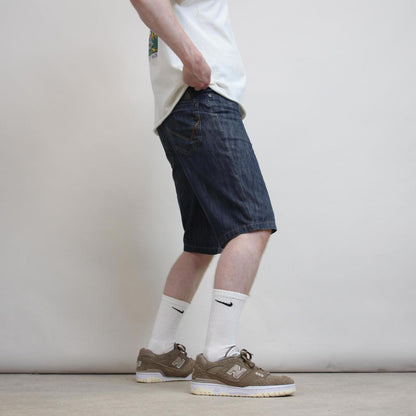 Mens embroidered FUBU denim shorts W30 Y2K print design hip hop jorts