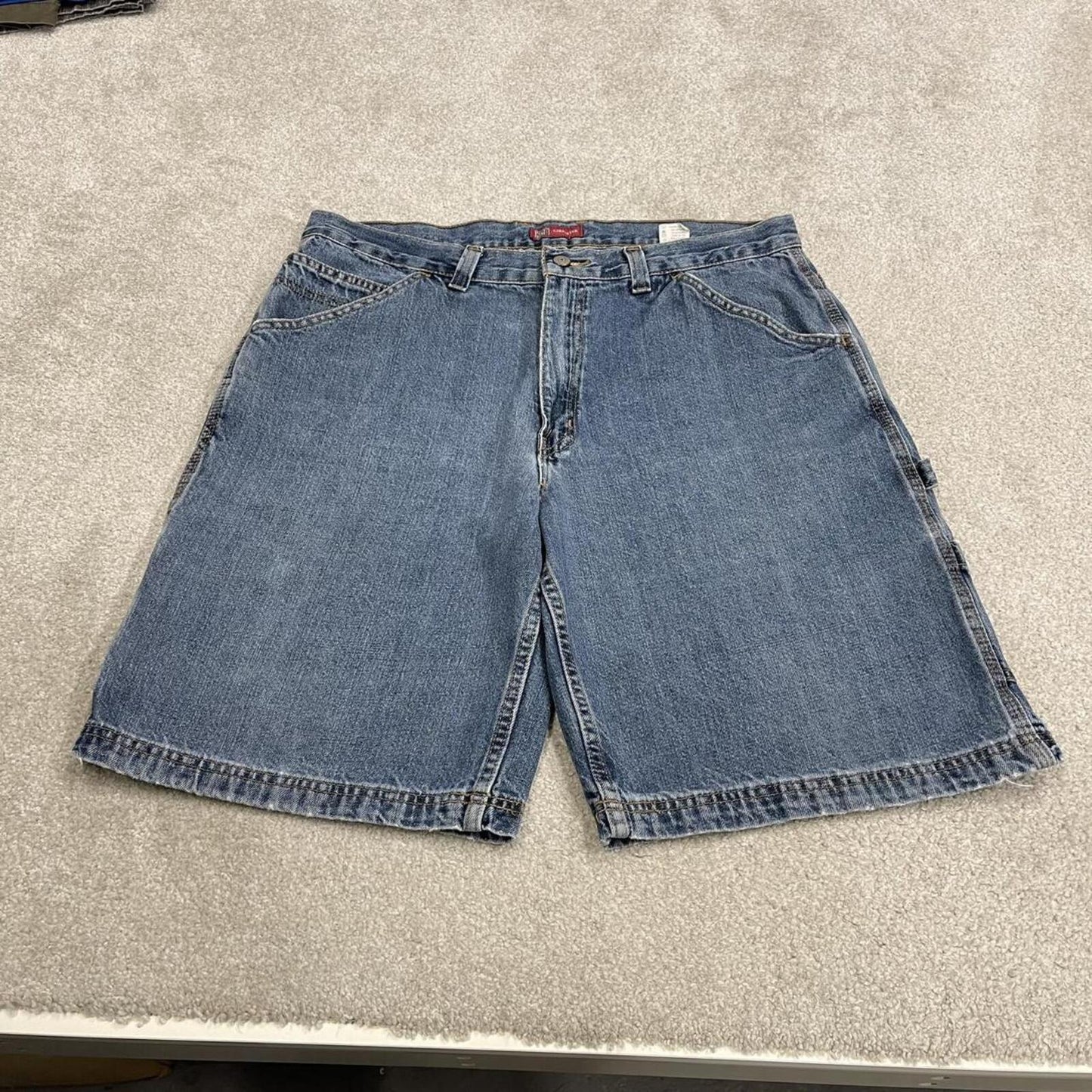 Baggy denim carpenter shorts cargo blue Faded Glory skater style surf jorts