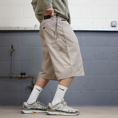Y2k baggy FUBU carpenter shorts skater style beige Loose wide leg cargo summer festival shorts