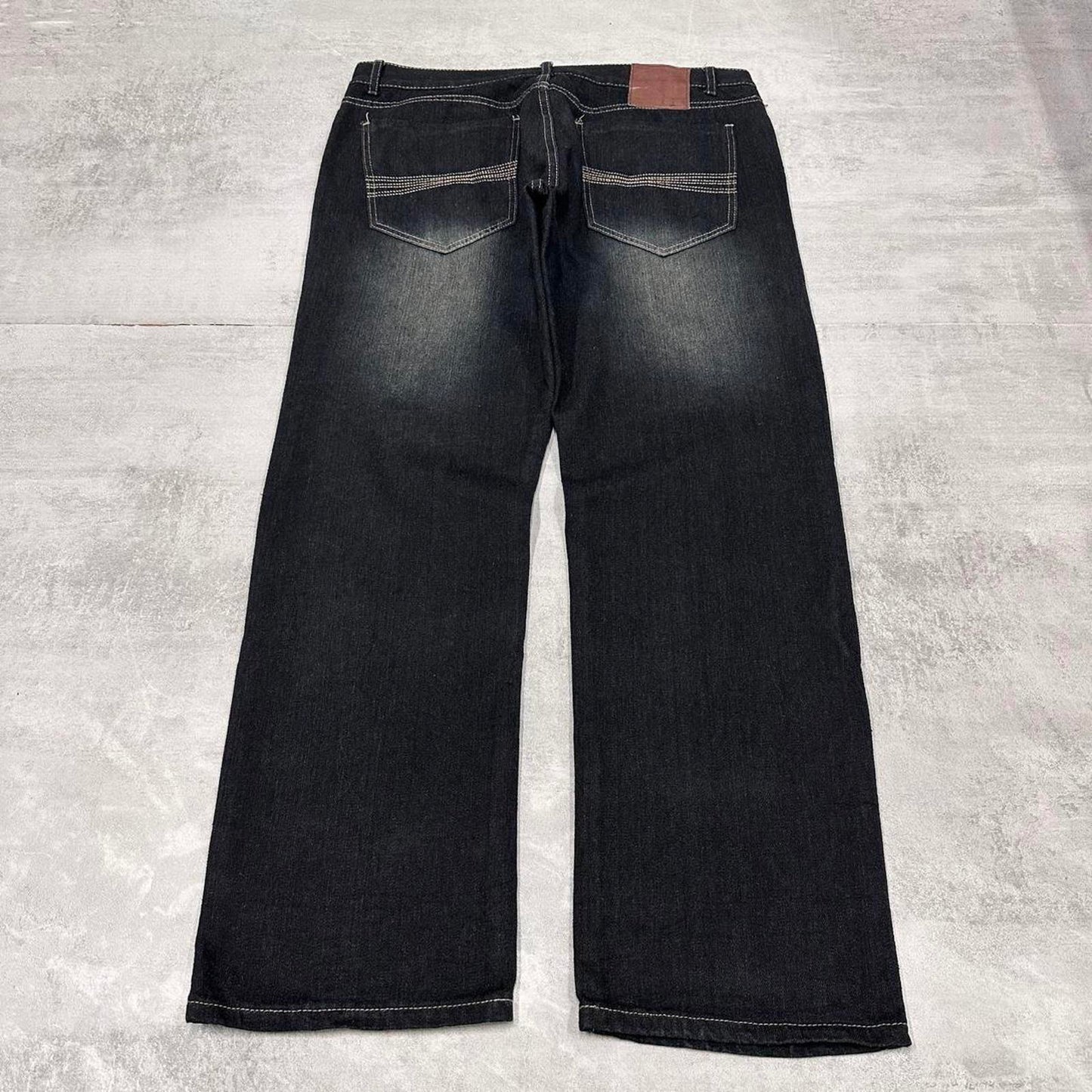 Black RK jeans W38L32 loose Y2K style hip hop embroidered design