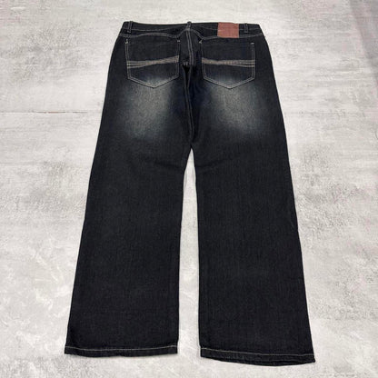 Black RK jeans W38L32 loose Y2K style hip hop embroidered design