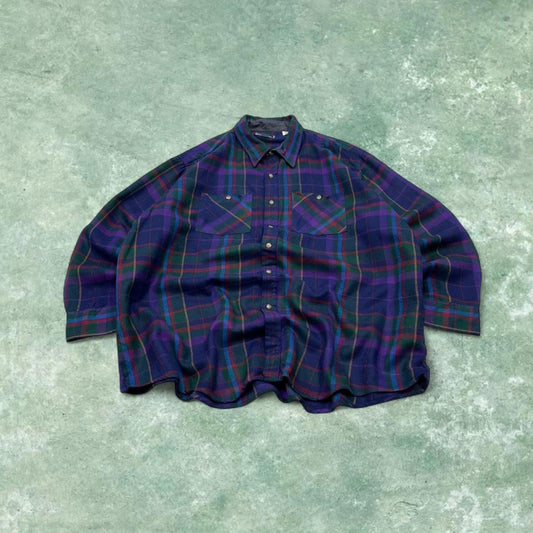 Vintage Y2K checkered flannel shirt purple Elk Mont Long sleeve plaid check button down loose