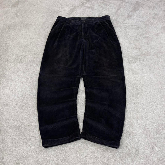 Vintage black St. Johns Bay wide wale pleated corduroy trousers W38L32 chunky baggy cord pants 90s
