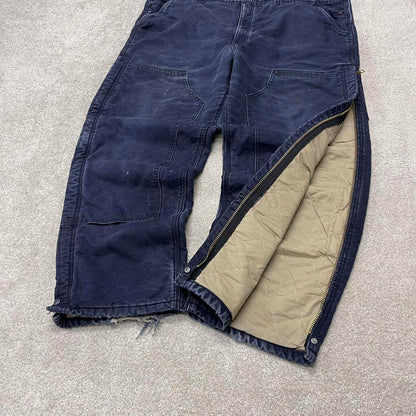 Navy FR Carhartt dungarees W42L32 mens quilt lined canvas overalls utility worker