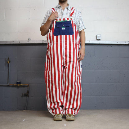 Vintage stripe baggy liberty dungarees 00s denim overalls red white USA perfect festival /skate wear