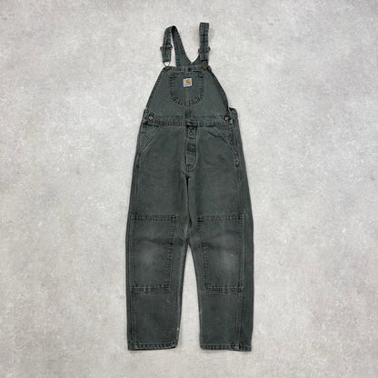 Vintage Carhartt dungarees overalls green W26L22 bib & brace workwear carpenter pants utility style