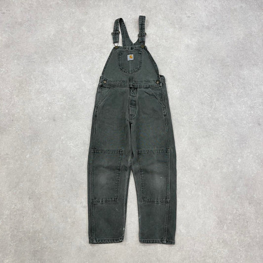 Vintage Carhartt dungarees overalls green W26L22 bib & brace workwear carpenter pants utility style