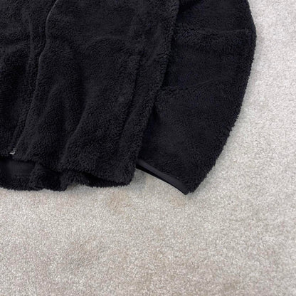 Black Fila deep pile technical fleece Medium Women's full zip up y2k style teddy bear autumn