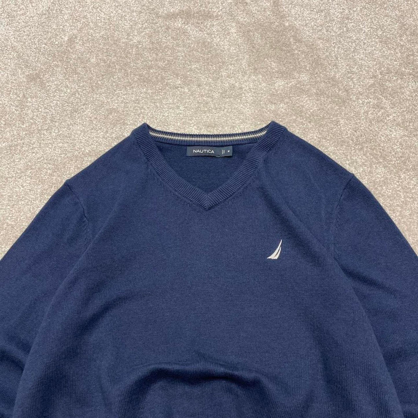 00s Nautica knit sweater jumper embroidered medium men's navy knitted pull over y2k 00s style