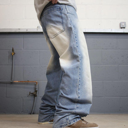 90s y2k baggy Akademiks jeans W32L34 loose wide leg blue denim skater style pants casual wear autumn
