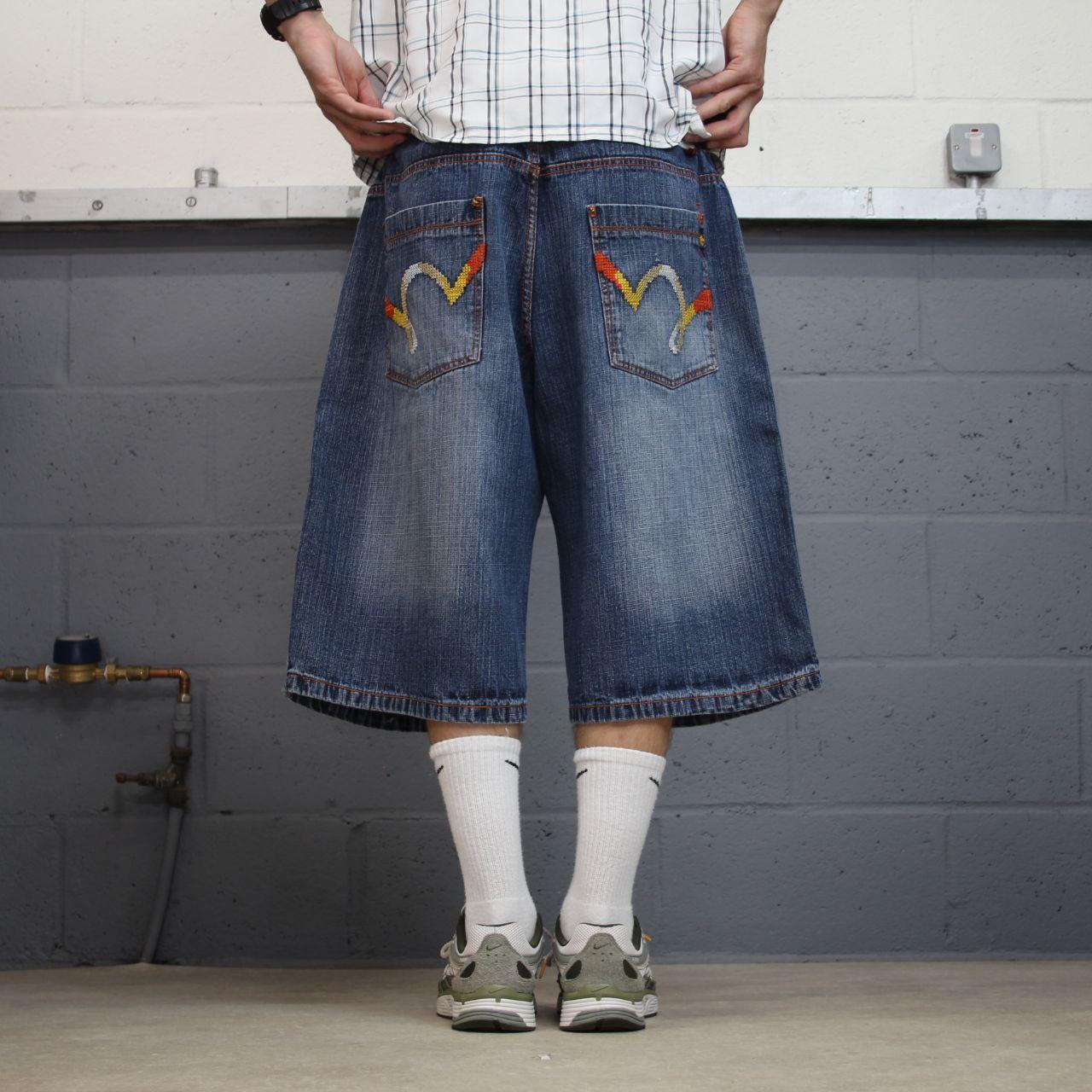 Baggy embroidered denim shorts blue 5ive Jungle wide leg skater style summer shorts