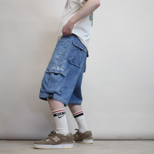 Baggy Karl Kani denim cargo shorts W32 wide leg cargo 90s skater jorts utility