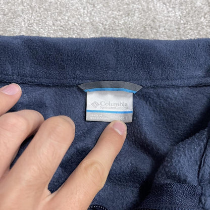 Y2K Columbia technical fleece embroidered navy Full zip up boxy fit toggle adjustable waist fleece