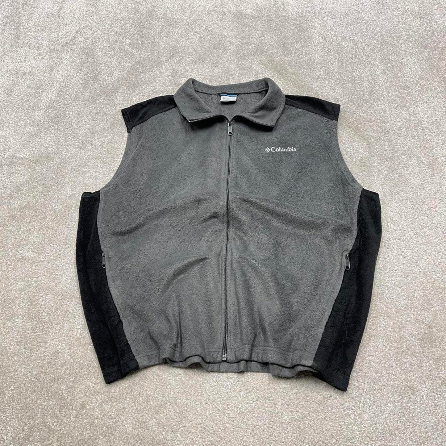 Grey Columbia technical fleece gilet XXL full zip up y2k style autumn 2 tone