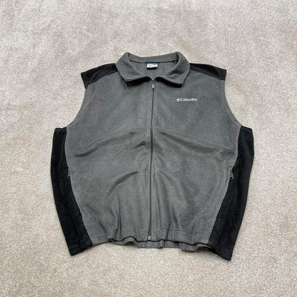 Grey Columbia technical fleece gilet XXL full zip up y2k style autumn 2 tone