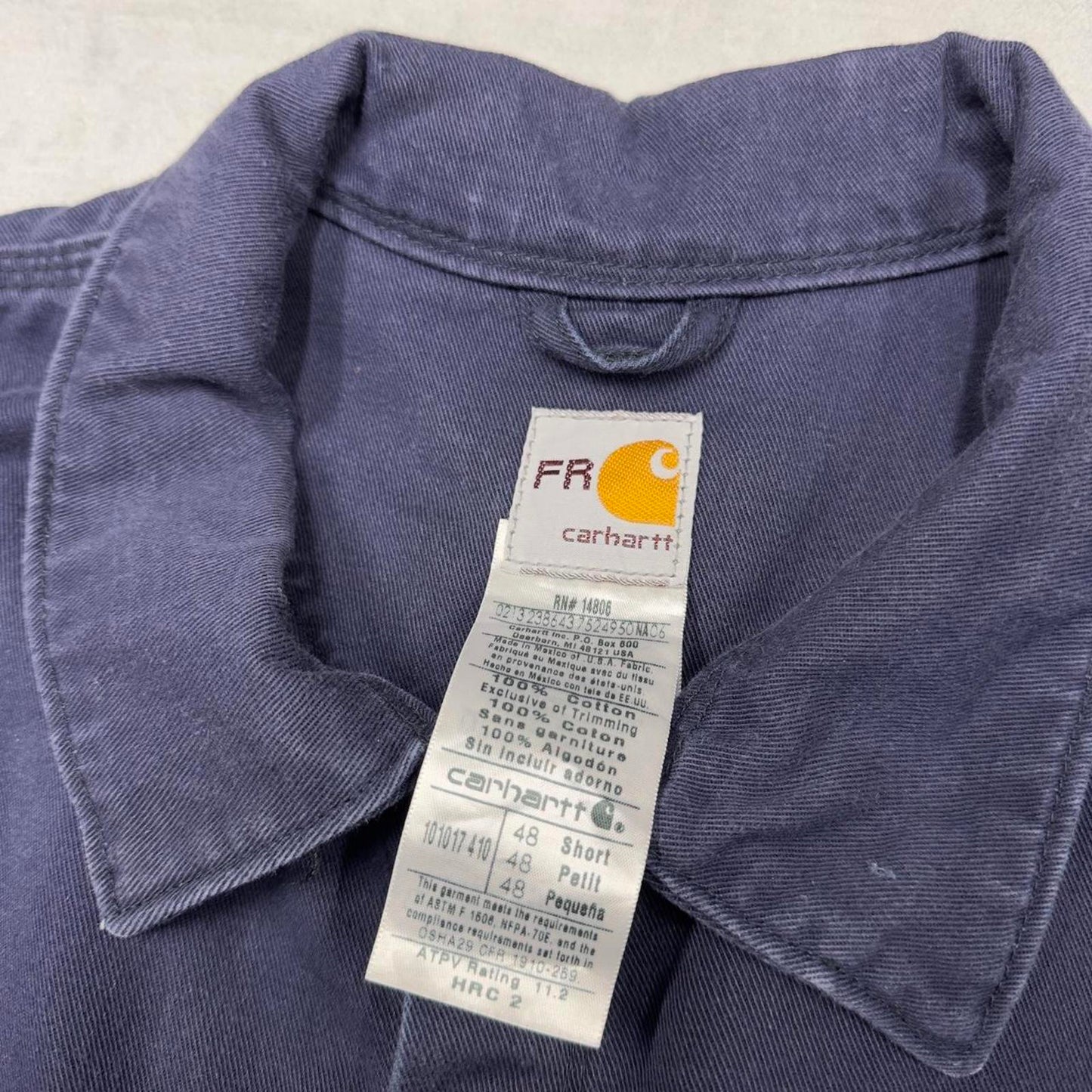 Navy Carhartt FR boilersuit 48 Short XL thick unlined fire resistant coveralls heavy duty workwear