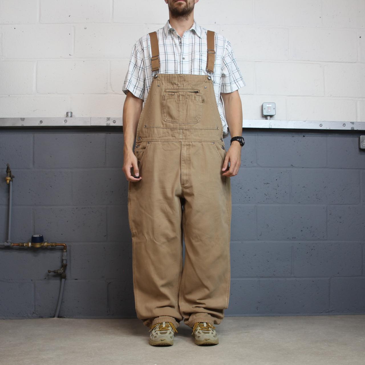 Vintage baggy denim Dungarees loose y2k tan Duluth Trading workwear bib & brace overalls utility