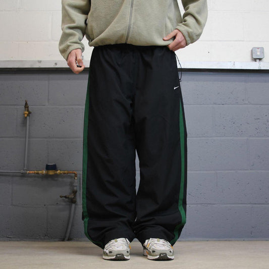 Vintage y2k baggy Nike tracksuit bottoms black Loose wide-leg lined embroidered striped track pants