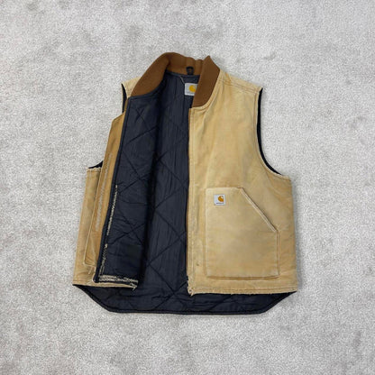 Tan vintage Carhartt Gilet XL canvas padded body warmer vest distressed