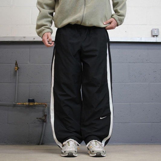 Vintage y2k baggy Nike tracksuit bottoms black Loose wide-leg lined embroidered striped track pants