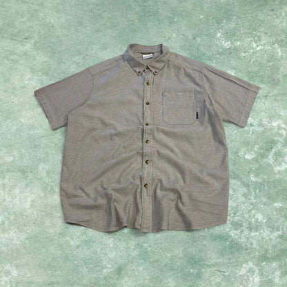 Columbia Y2K short sleeve shirt grey Festival style button down summer shirt
