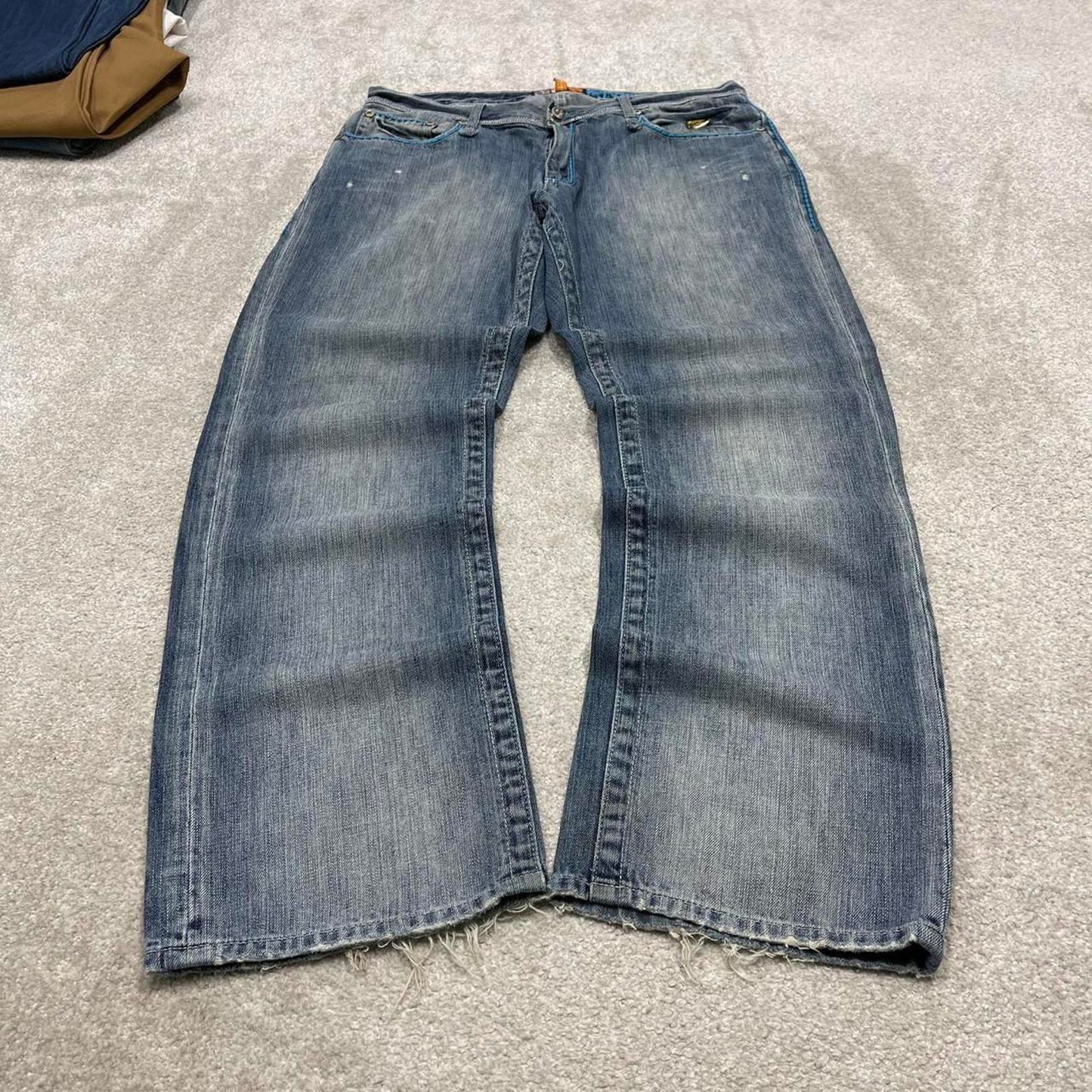 Blue Akademiks jeans W38L34 loose leg denim y2k style skater pants casual wear autumn embroidered