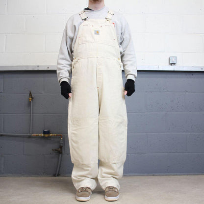 Vintage 80s Carhartt dungarees overalls W36L32 mens canvas white utility bib & brace worker skater