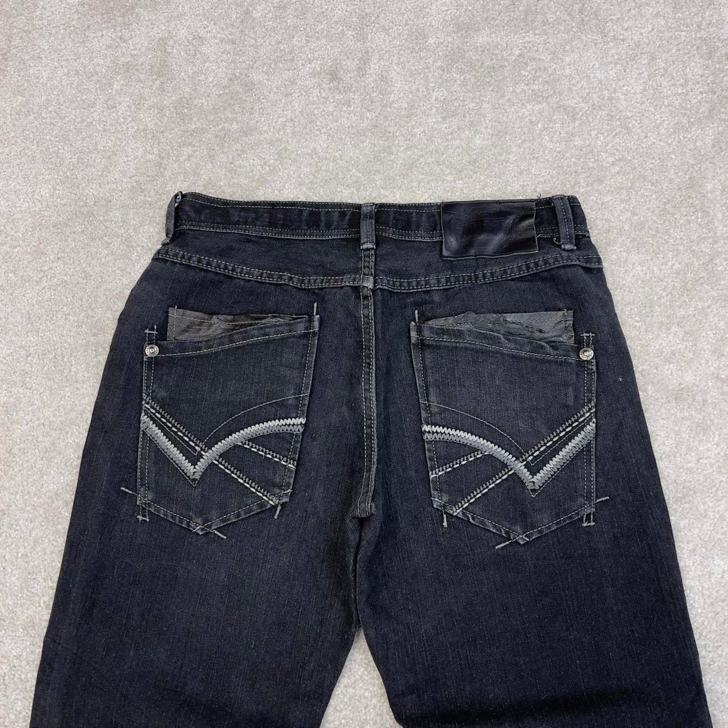 Black MMA Elite jeans W30L30 slim straight y2k 00s style jeans embroidered stitch detail