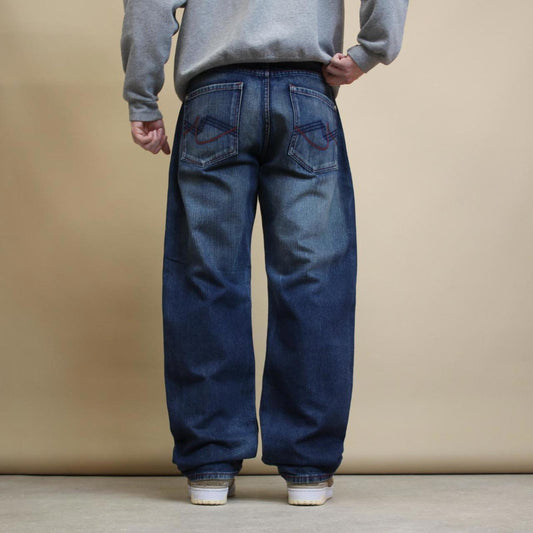 Blue embroidered Premium jeans W36L32 y2k style loose denim pants