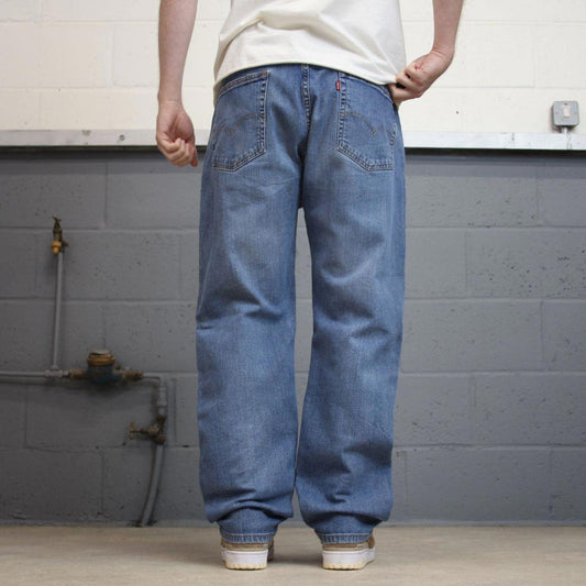 Levis 505 jeans casual streetwear W38L30 blue straight leg y2k style denim pants red tab logo skate